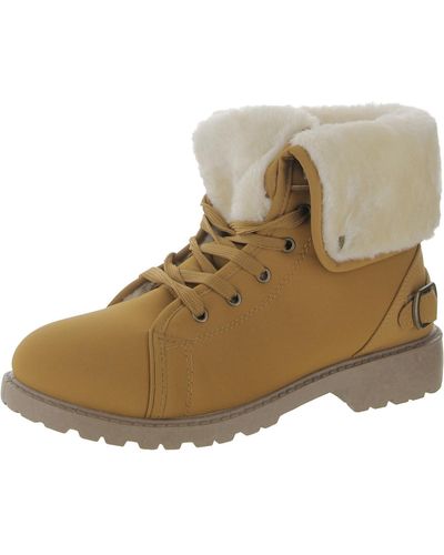 Olivia Miller Faux Fur lugged Sole Hiking Boots - Natural