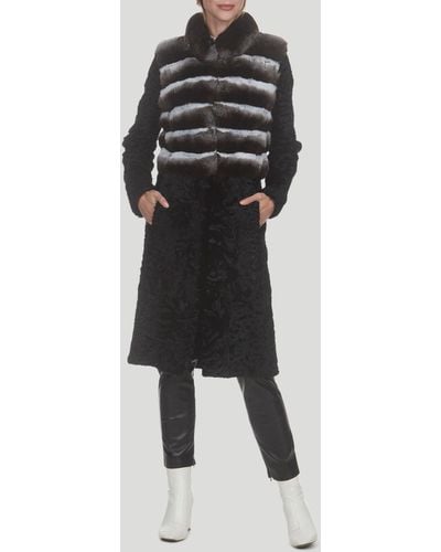 Gorski Chinchilla And Lamb Short Coat With Stand Collar - Black