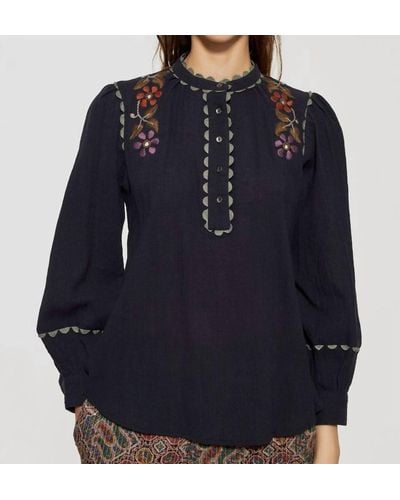 Antik Batik Mathilda Embroidered Blouse In Black - Blue