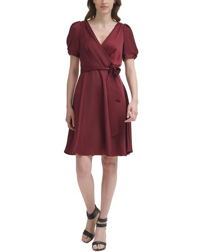 DKNY Satin Knee Fit & Flare Dress - Red