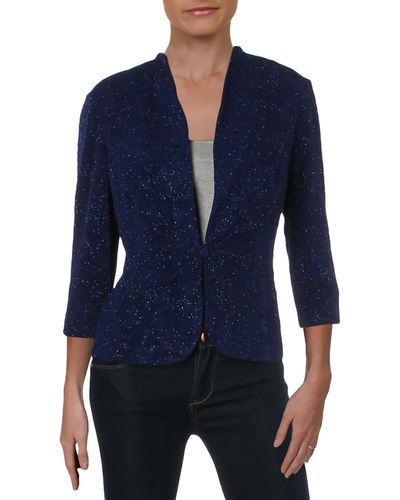 Alex Evenings Petites Knit Glitter Collarless Blazer - Blue