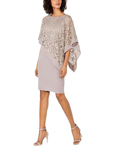 R & M Richards Sequined Lace Party Dress - Natural