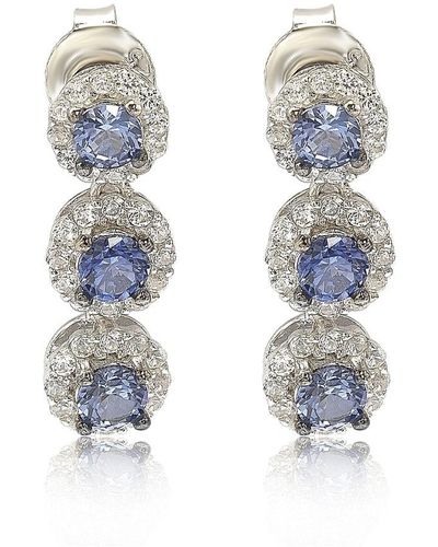 Suzy Levian Sterling Silver Sapphire & Diamond Accent Circle Dangle Earrings - Blue