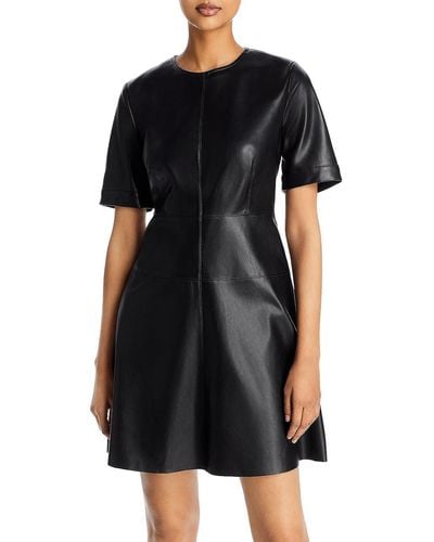 Bagatelle Faux Leather Seamed Fit & Flare Dress - Black