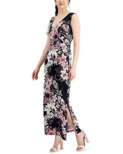 Connected Apparel Knit Printed Maxi Dress - White