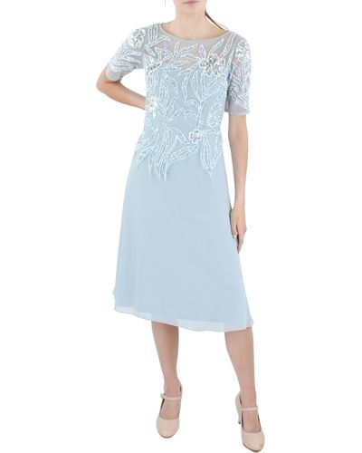 Adrianna Papell Beaded Knee-length Cocktail And Party Dress - Blue