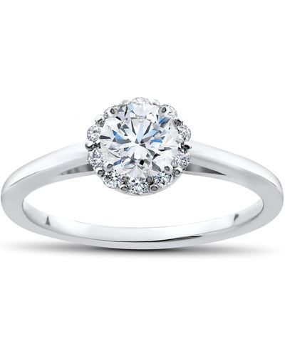 Pompeii3 3/4 Ct Lab Created Diamond Madelyn Halo Engagement Ring 14k White Gold - Metallic