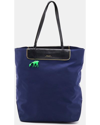 Bally Navy Nylon And Leather Shopper Tote - Blue
