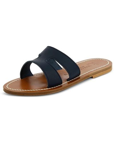 K. Jacques Leather Slip-on Slide Sandals - Blue