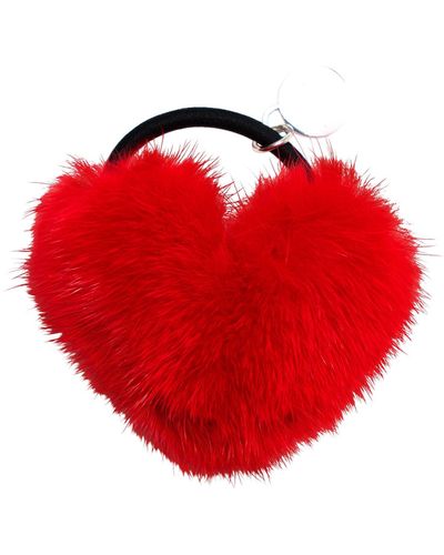 Gorski Hair Elastic With Heart Shaped Mink Fur Pompom - Red