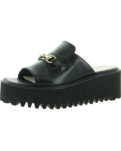 All Black Slip On Open Toe Wedge Sandals - Black