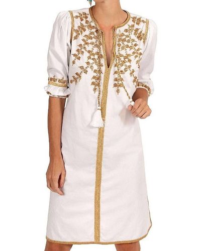 Gretchen Scott Hand Embroidered Cotton Cleopatra Dress - White