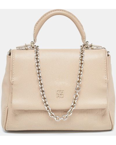 CH by Carolina Herrera Leather Small Minuetto Top Handle Bag - Natural