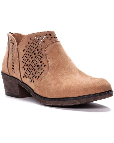 Propet Remy Leather Block Heel Ankle Boots - Brown