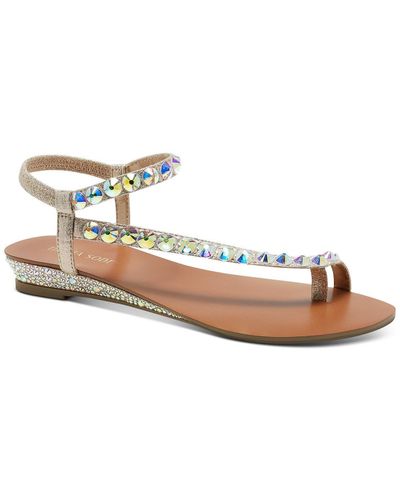 Thalia Sodi Izabel Open Toe Slip On Wedge Sandals - Metallic