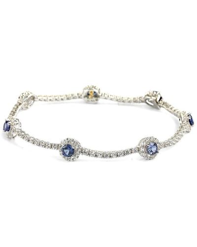 Suzy Levian Sterling Silver Sapphire And Diamond Accent Flower Tennis Bracelet - Metallic
