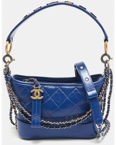 Chanel Quilted Aged Leather Small Gabrielle Hobo - Blue