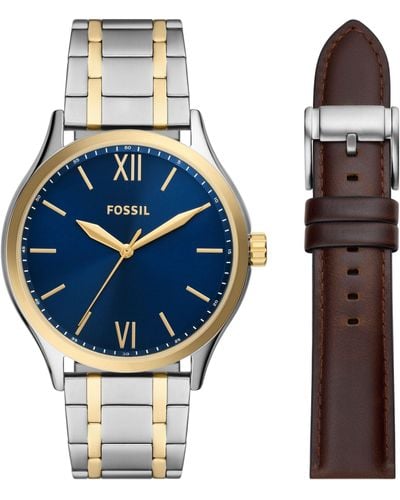 Fossil Fenmore Three-hand, Stainless Steel Watch Set - Blue
