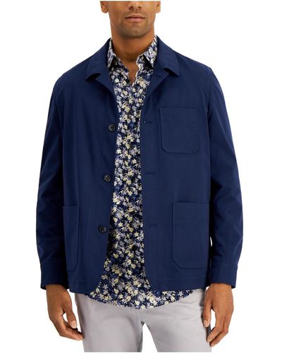 Alfani Collared Button Front Shirt Jacket - Blue