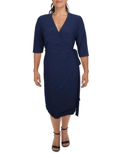 Kiyonna Plus Jersey Tie Front Wrap Dress - Blue