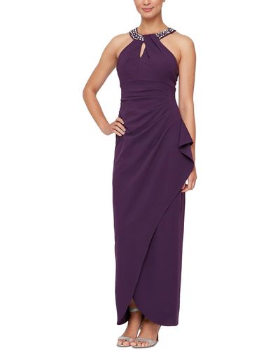 SLNY Embellished Long Evening Dress - Purple