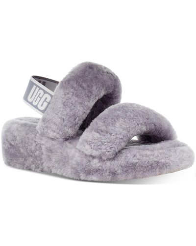 UGG Oh Yeah Shearling Open Toe Slip-on Slippers - Blue