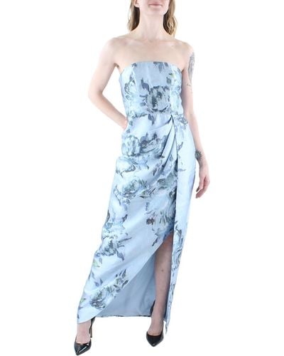 Kay Unger Floral Strapless Evening Dress - Blue