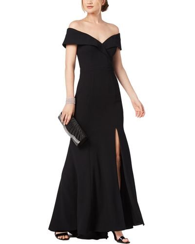 Xscape Off-the-shoulder Long Evening Dress - Black