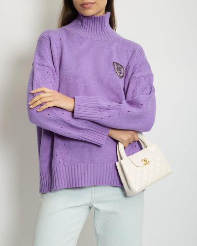 Ermanno Scervino Lilac High Neck Long Sleeve Sweater With Embellished Logo Detail - Purple