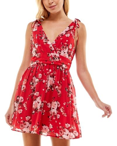 Speechless Juniors Floral Print Surplice Mini Dress - Red