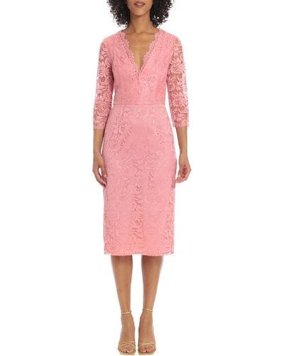 Maggy London Lace V-neck Cocktail And Party Dress - Pink