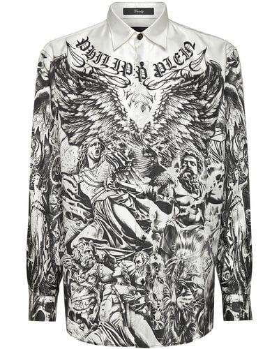 Philipp Plein Silk Dandy Shirt Tattoo - Gray
