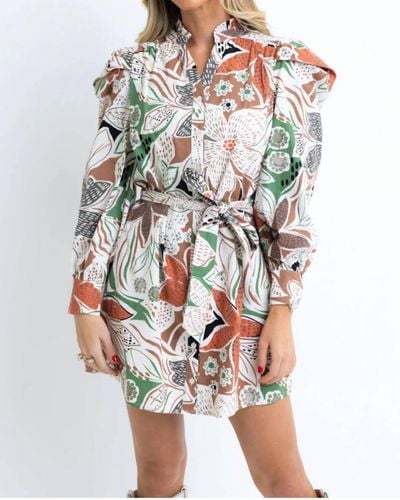 Karlie Floral Poplin Shirt Dress - Brown