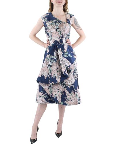 Kay Unger Veronica Jacquard Floral Cocktail And Party Dress - Blue
