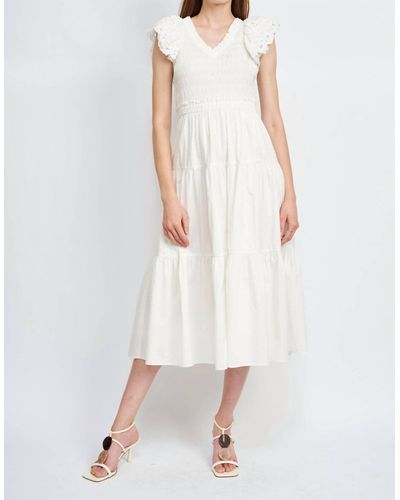 En Saison Alana Smocked Midi Dress - White