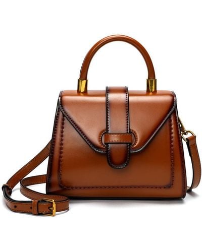 Tiffany & Fred Smooth & Polished Leather Top-handle Foldover Satchel - Brown