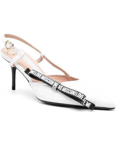 Love Moschino Leather Slingback Heeled Sandals - White