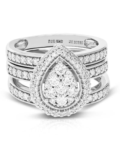 Vir Jewels 1.50 Cttw Round Cut Lab Grown Diamond Pear Shaped Bridal Set 118 Stones .925 Sterling Prong Set Size 7 - Metallic