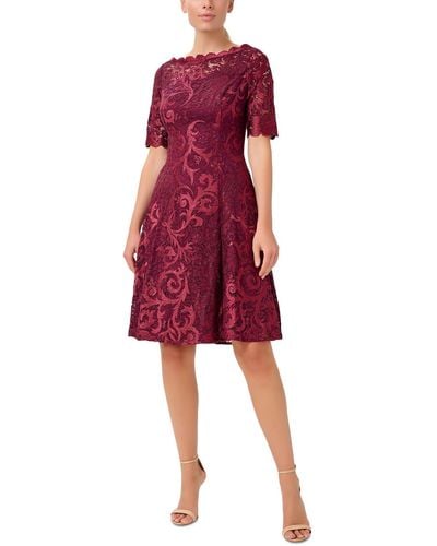 Adrianna Papell Lace Midi Cocktail And Party Dress - Red