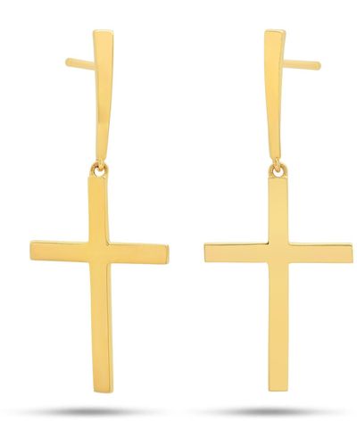 Nicole Miller 14k Yellow Gold Holy Cross Charm Dangle Post Earrings - Metallic