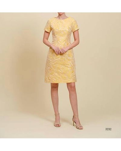 Bigio Collection Short Sleeve Jacquard Dress In Yellow - Natural