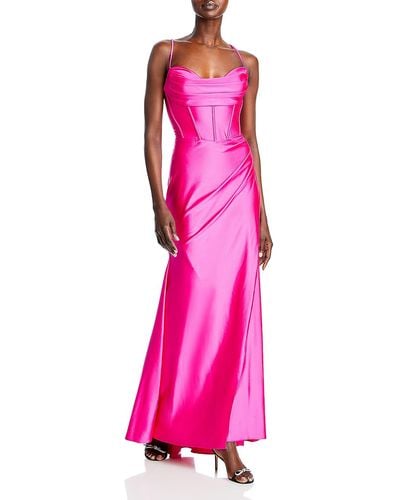 Aqua Satin Corset Evening Dress - Pink