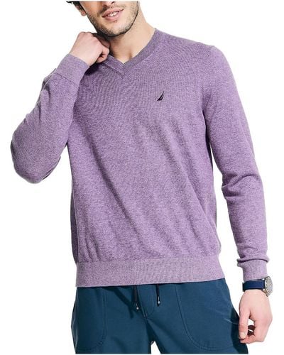 Nautica Lightweight Knit V-neck Sweater - Purple