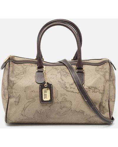 Alviero Martini 1A Classe /brown Geo Print Coated Canvas And Leather Satchel
