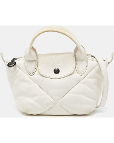 Longchamp Quilted Leather Mini Le Pilage Neo Tote - White