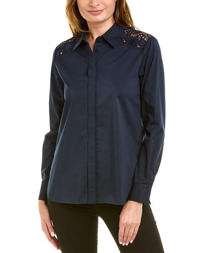 Tahari Embroidered Shoulder Shirt - Blue