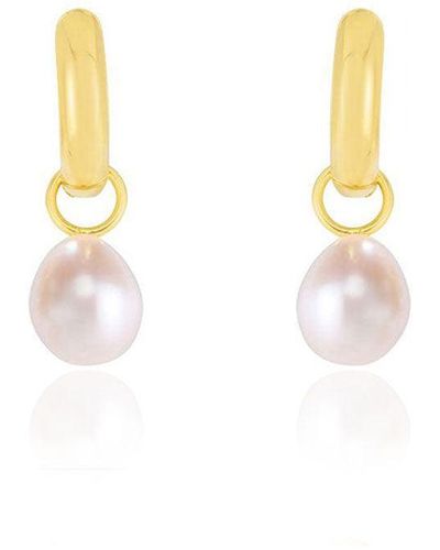 The Lovery Pearl Drop huggie Hoop Earrings - Metallic