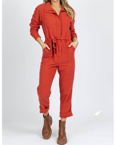 Skies Are Blue Long Sleeve Utility Jumpsuit - Red