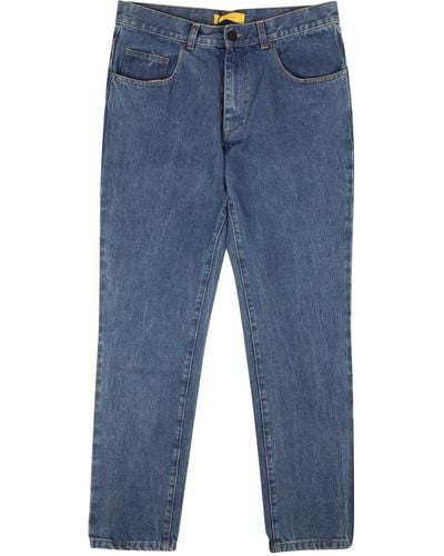 Pyer Moss And White Leather Pocket Jeans - Blue