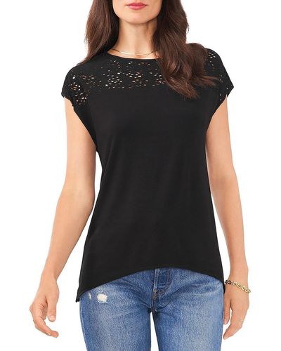 Vince Camuto Lace Trim Round-neck Pullover Top - Black
